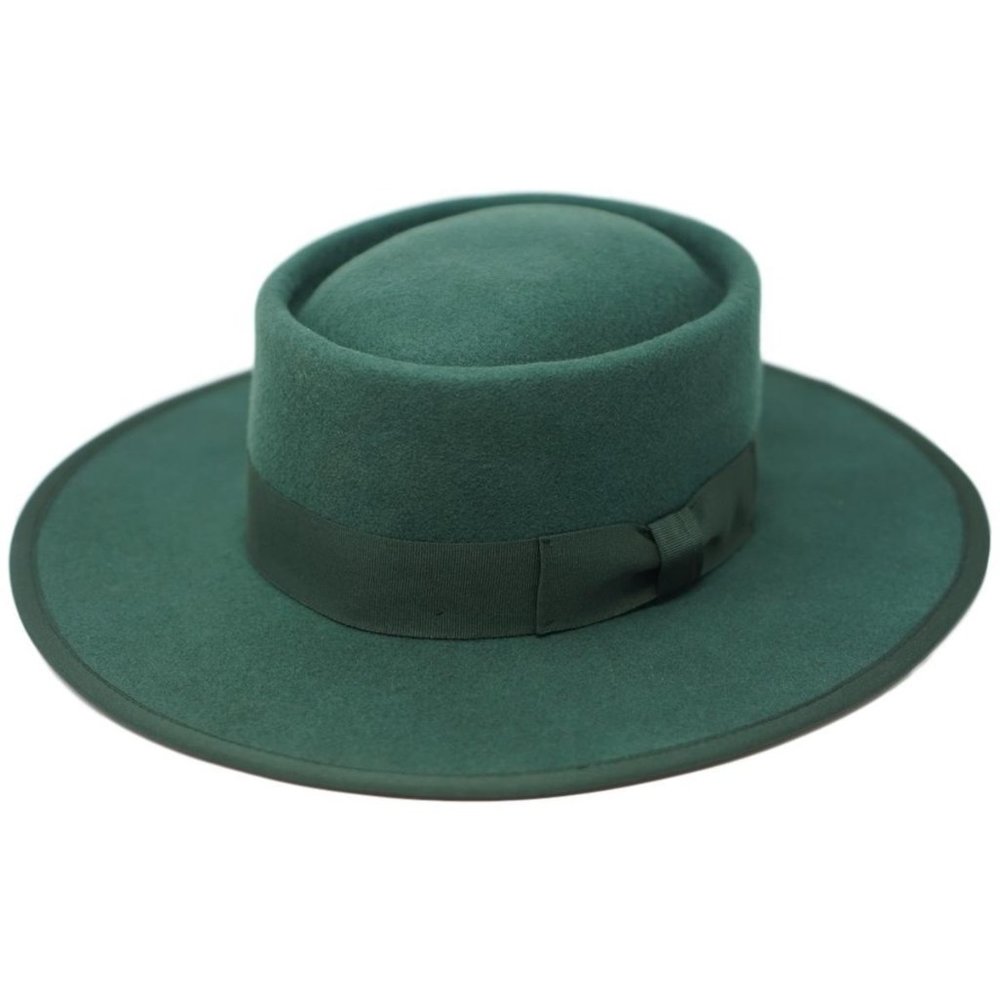 Green Boater Wide Brim wool Hat